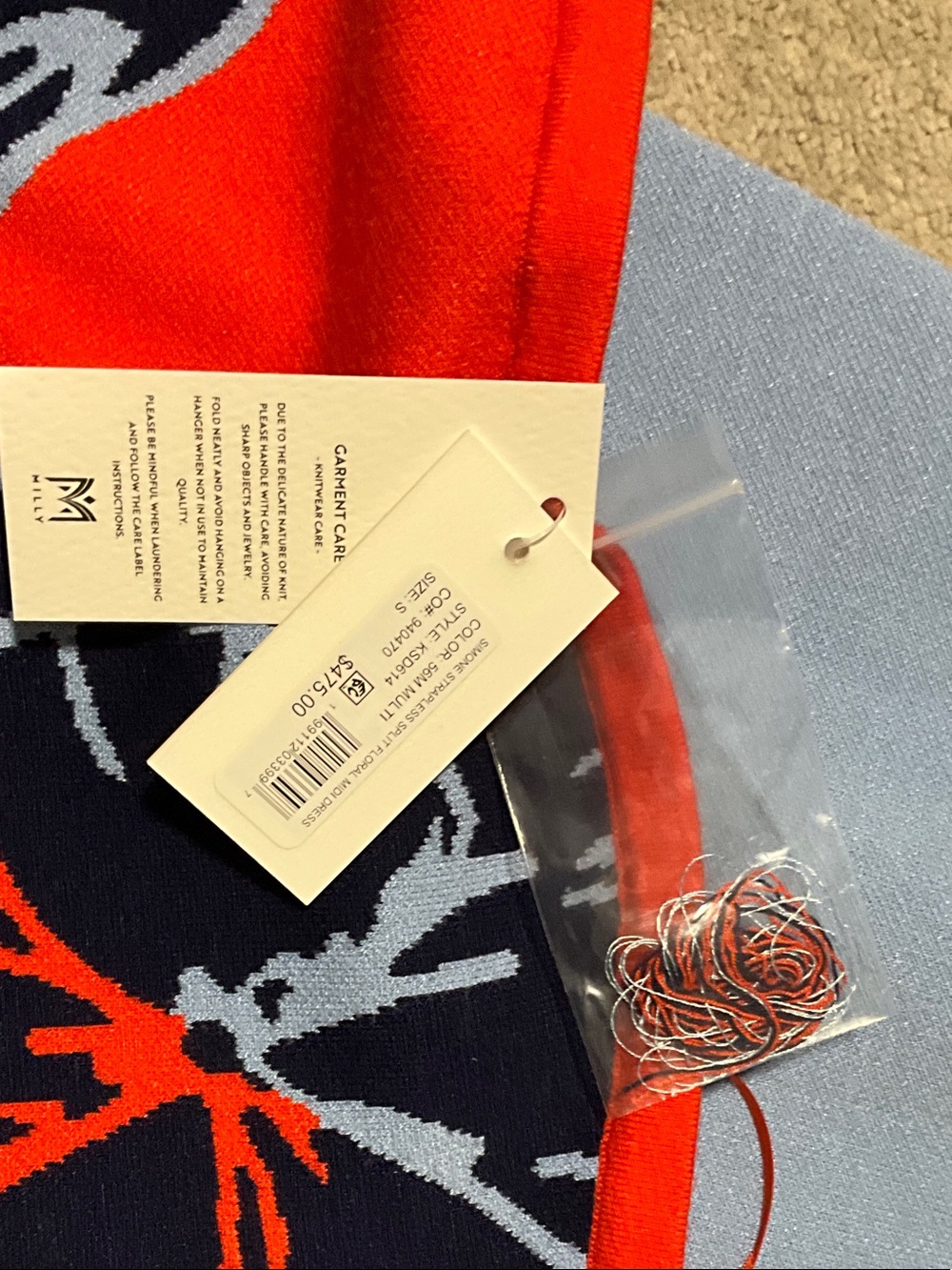 Milly of New York Strapless Floral Column Dress in Orange, Light Blue and Navy - Picture 4 of 6